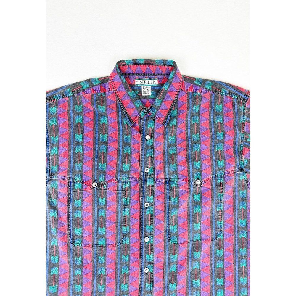 Vintage 90s Striker Western Shirt Medium Red Purple Southwestern
